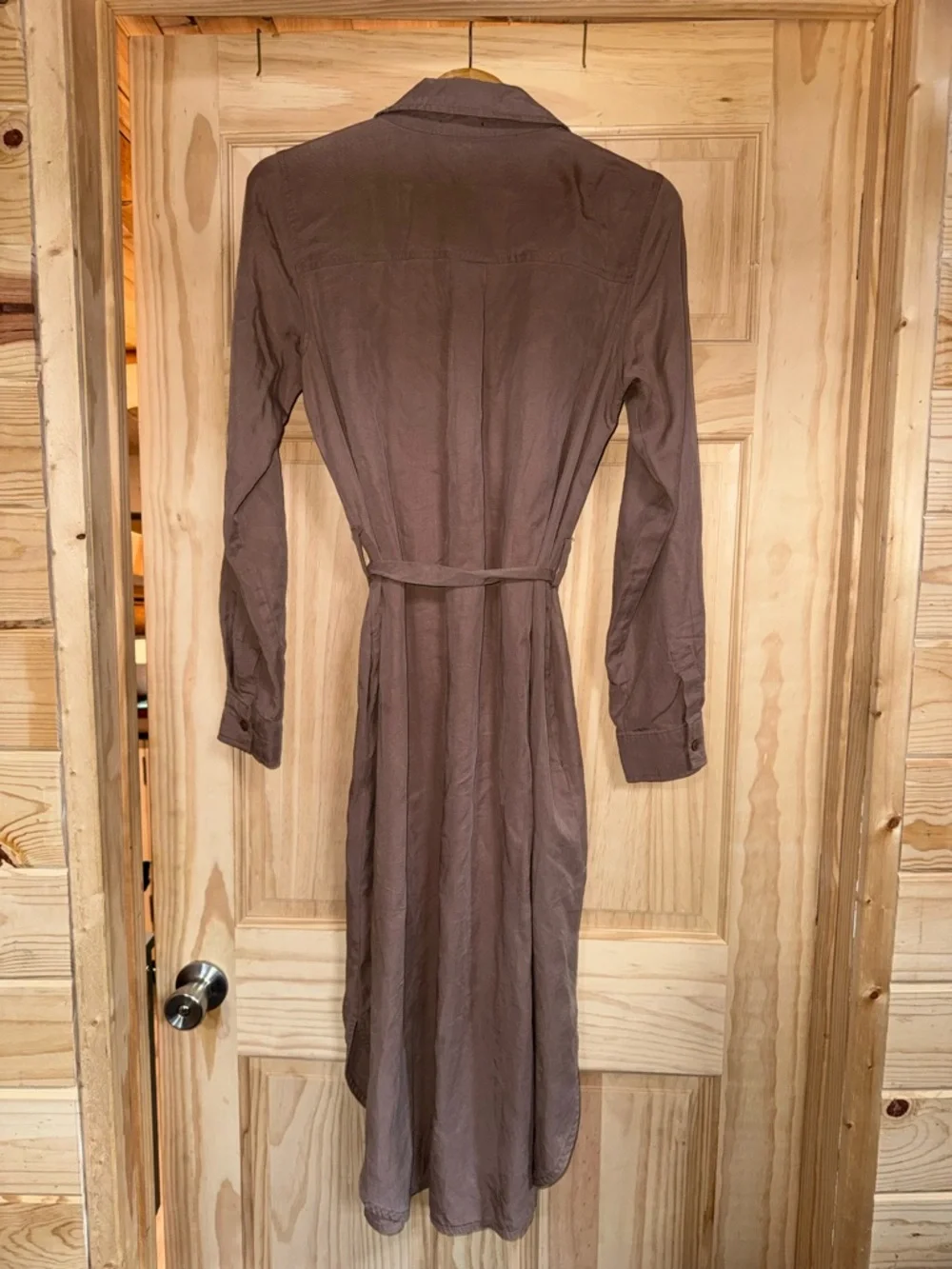 Long Sleeve Button-Front Shirt Dress in Light Brown - Picture 2 of 3